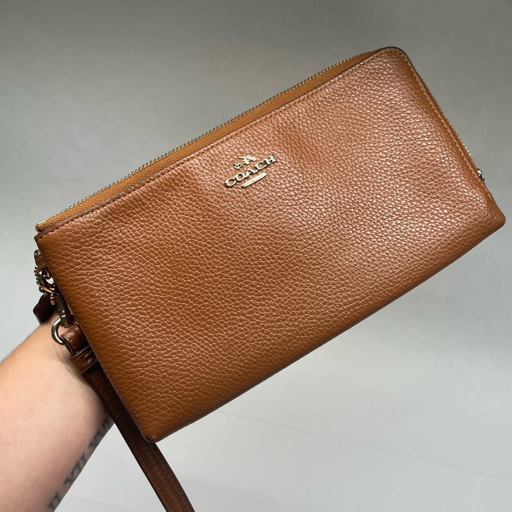 Coach Double Zip Wallet Wristlet – Chestnut Brown Pebbled Leather w/ Tags - Picture 10 of 15